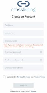 crosslisting app signup