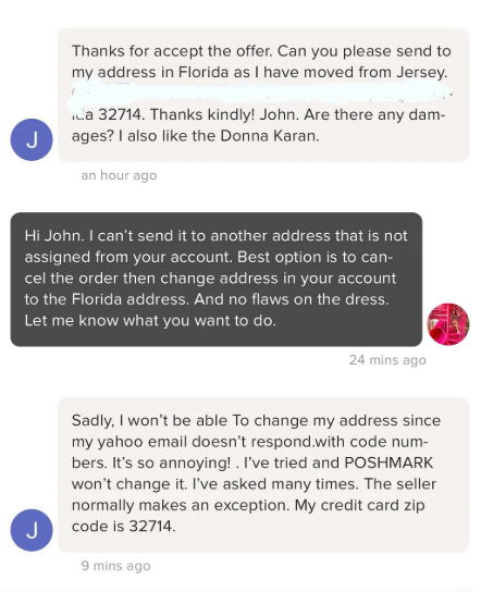 address scam poshmark
